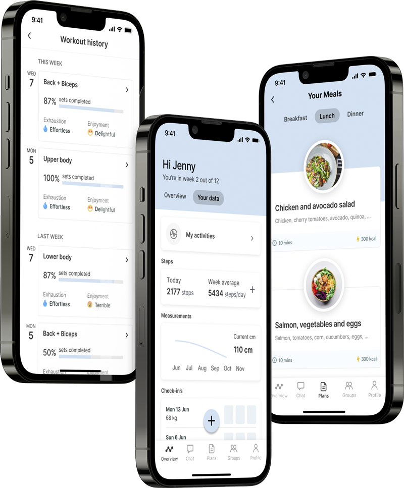 A mockup of the coaching app showcasing the features.